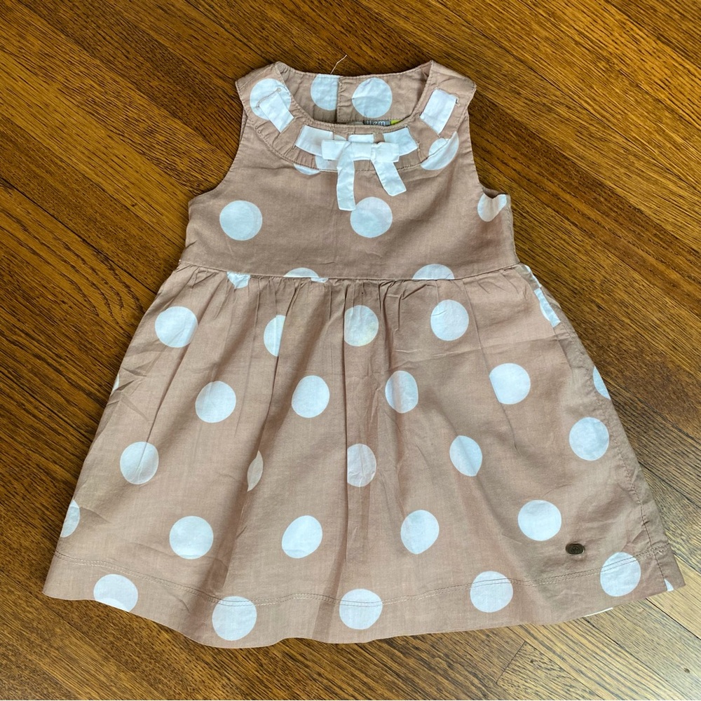 Petit Len Signature Girls 12 Month Brown and White Polka Dot Dress